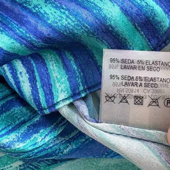 Elie Tahari Blue Green Palm Leaf Silk Sheer Button Down Blouse Womens Sz M - Picture 5 of 7